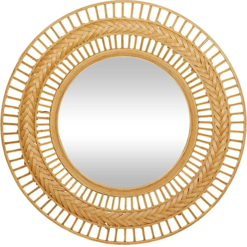 NEW West Elm Large Round Mirror Wicker Rattan Boho Wall Hanging Decor - 36” Diam